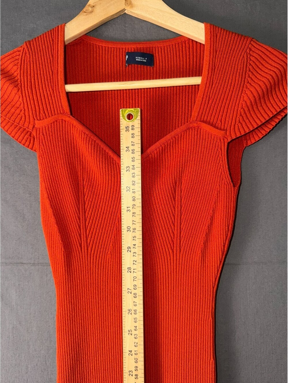 GAP Womens XS Orange Ribbed Knit Sweetheart Neck Cap Sleeve Midi Dress - Picture 4 of 6